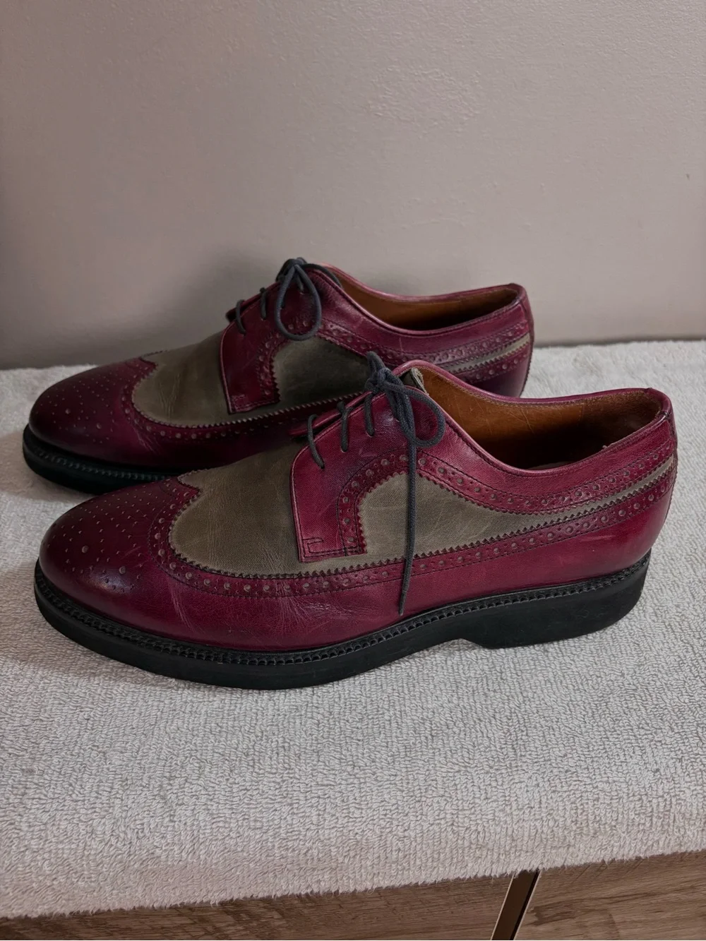 Men's EREDI GRILLI ROMA Burgundy & Grey Leather WINGTIP Derby OXFORDS Shoes  11